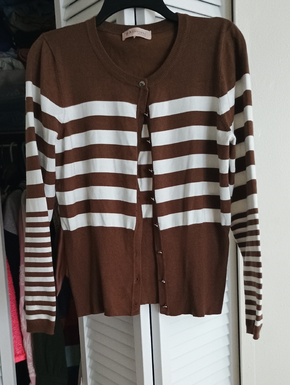 Philosophy Brown and White Striped Cardigan